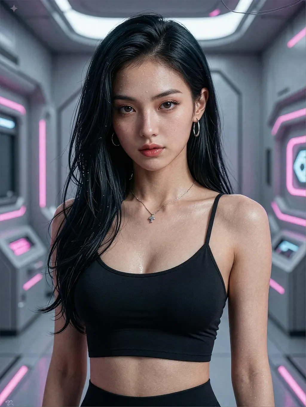 Fictional AI character featured on the free chatbot page, outdoors at dusk
